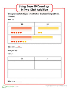 Using Base 10 Drawings in Two-Digit Addition