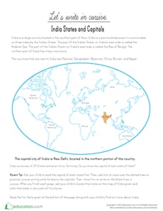 Let's Write in Cursive: India States and Capitals