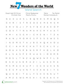 New 7 Wonders Word Search