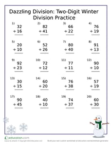Dazzling Division: Two-Digit Winter Division Practice