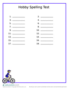 Hobby Spelling Test