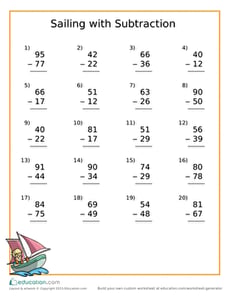 Sailing With Subtraction: Two-Digit Practice