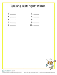 Spelling Test: "ight" Words