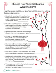 Chinese New Year Celebration Word Problems