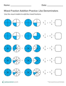 Mixed Fraction Addition With Like Denominators #1