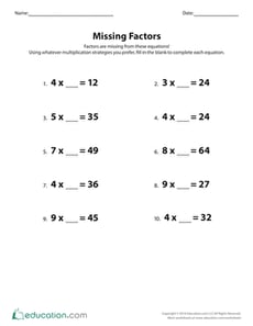 Fill in the Missing Multiplication Factors