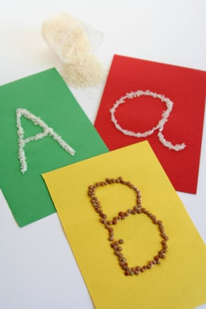 Preschool English Language Arts Activities: Trace Letters on Rice