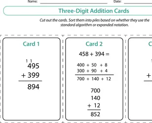 Three-Digit Addition Cards
