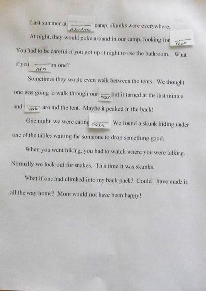 4th Grade English Language Arts Activities: Fill in the Blanks