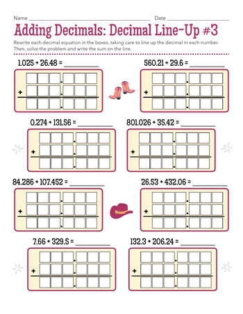 Adding Decimals: Decimal Line-Up #3