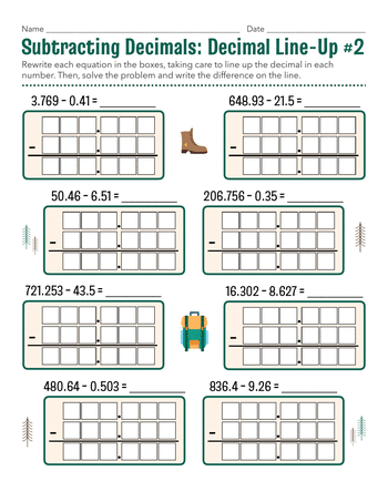 Subtracting Decimals: Decimal Line-Up #2