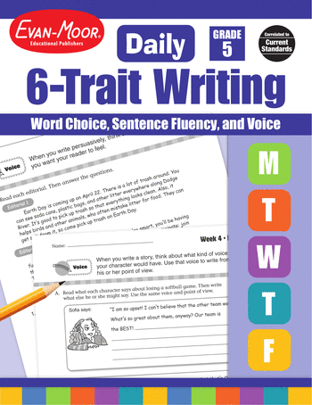 5th Grade English Language Arts Workbooks: Daily 6-Trait Writing, Grade 5: Word Choice, Sentence Fluency, and Voice