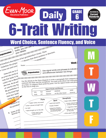 6th Grade English Language Arts Workbooks: Daily 6-Trait Writing, Grade 6: Word Choice, Sentence Fluency, and Voice