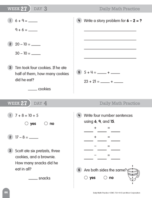 Daily Math Practice, Grade 1: Weeks 25–36 | Workbook | Education.com