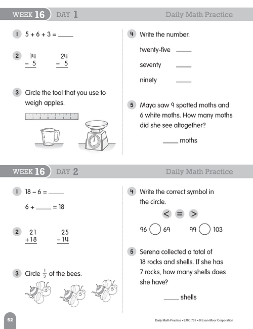 Daily Math Practice, Grade 2: Weeks 13–24 | Workbook | Education.com