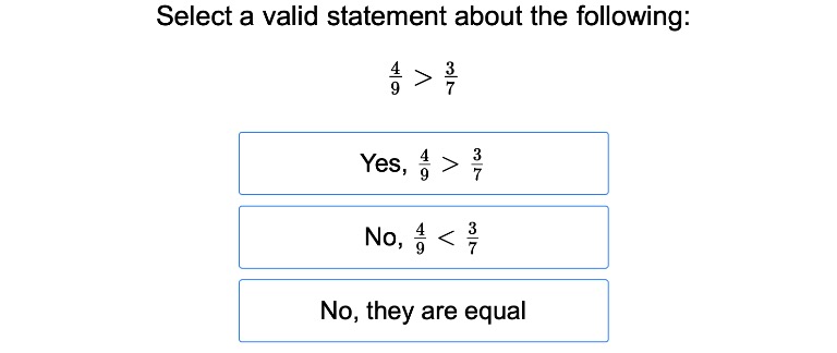 Compare Fractions with Different Denominators 2