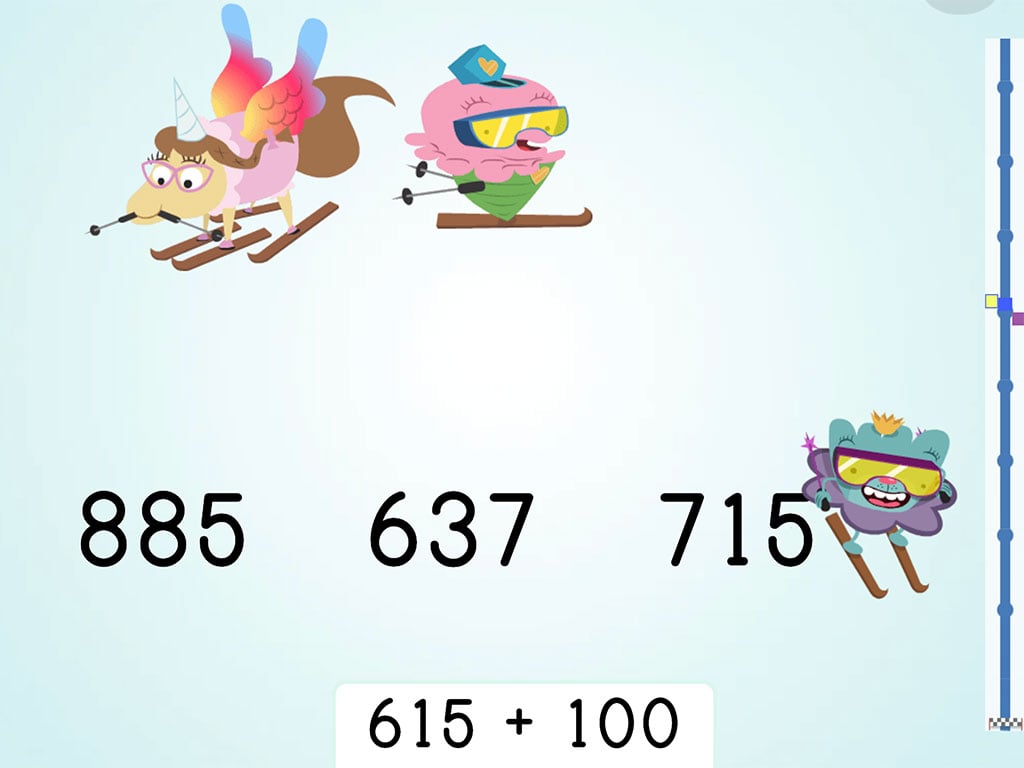 Ski Racer: Three-Digit Addition and Finding 100 More