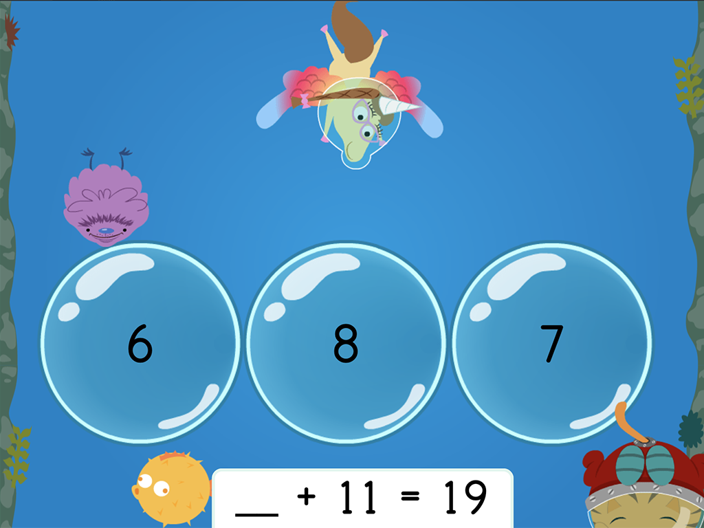 Treasure Diving: Addition Missing Addends Within 20 (Game 1)