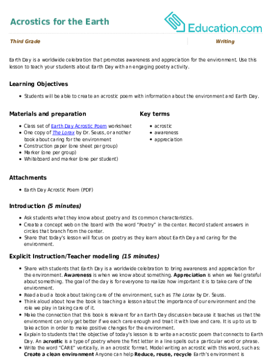 Acrostics for the Earth