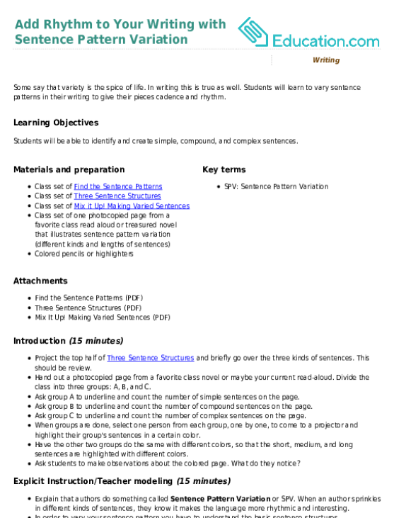 Add Rhythm to Your Writing with Sentence Pattern Variation