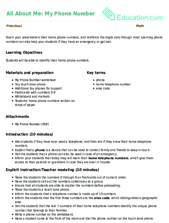 All About Me: My Phone Number