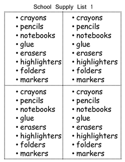 School Supply Lists and Budget Sheets