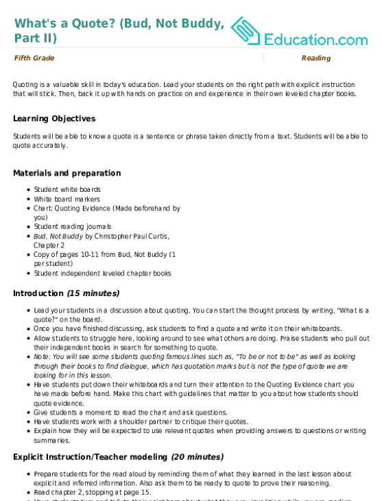 What's a Quote? (Bud, Not Buddy, Part II)