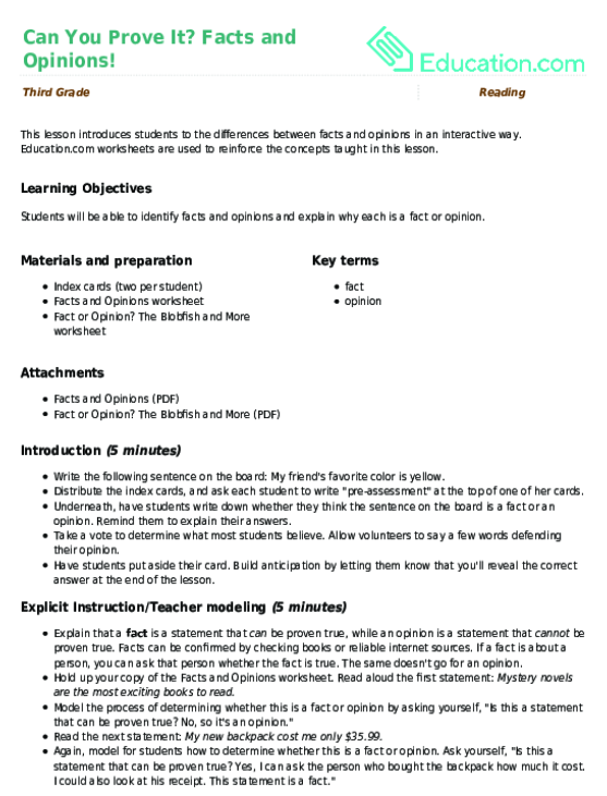 Can You Prove It? Facts and Opinions!