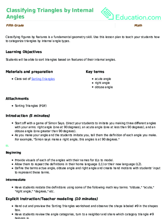 Classifying Triangles by Internal Angles