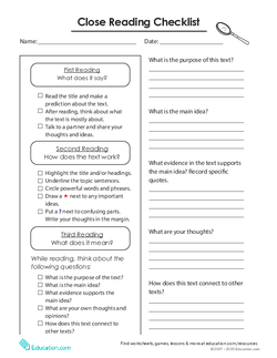 Close Reading Checklist