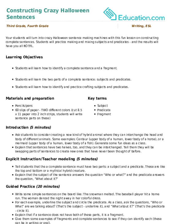 Constructing Crazy Halloween Sentences