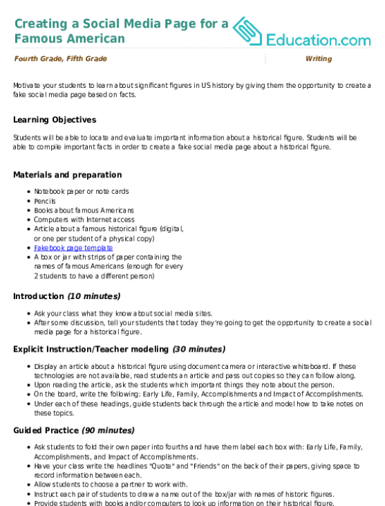 Creating a Social Media Page for a Famous American