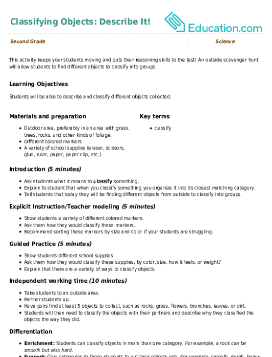 Classifying Objects: Describe It!