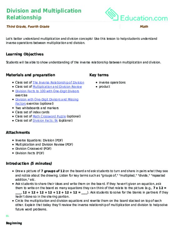 Division and Multiplication Relationship