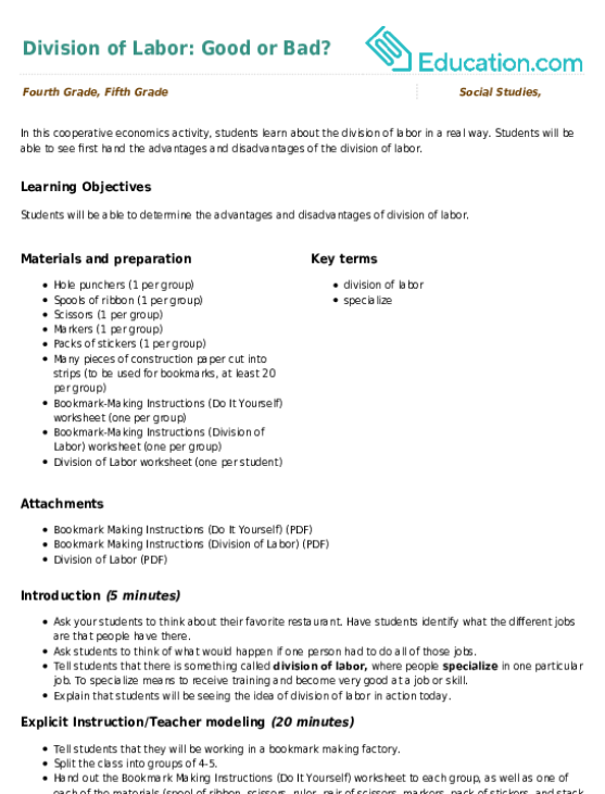 Division of Labor: Good or Bad?