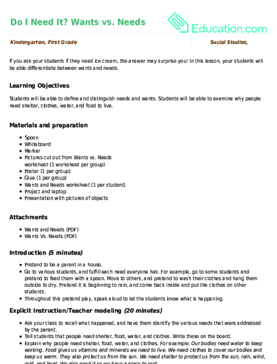 Create A Wants And Needs Poster Activity Education Com