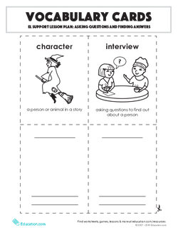 Vocabulary Cards: Asking Questions and Finding Answers