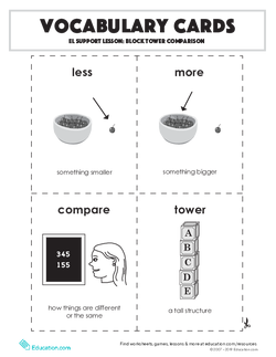 Vocabulary Cards: EL Support Lesson: Block Tower Comparison