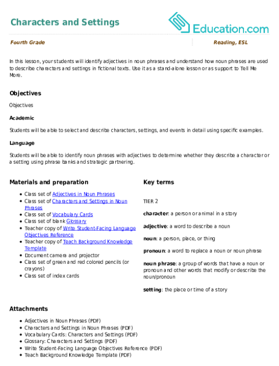 Characters and Settings