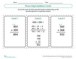Three-Digit Addition Cards