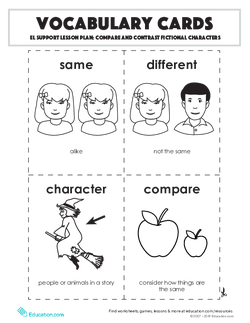 Vocabulary Cards: Compare and Contrast Fictional Characters