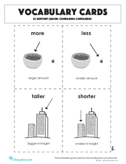 Vocabulary Cards: EL Support Lesson: Comparing Containers
