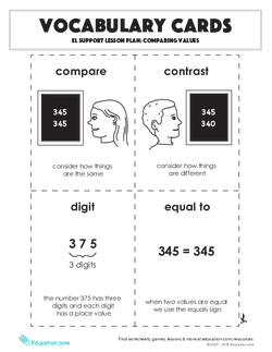 Vocabulary Cards: Comparing Values