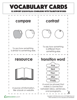 Vocabulary Cards: Comparing with Transition Words