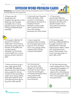 Division Word Problem Cards