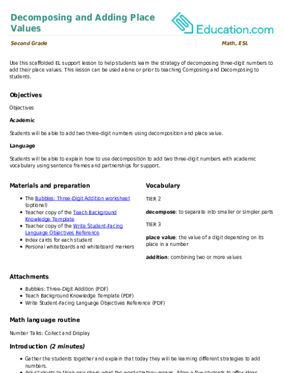 Decomposing and Adding Place Values