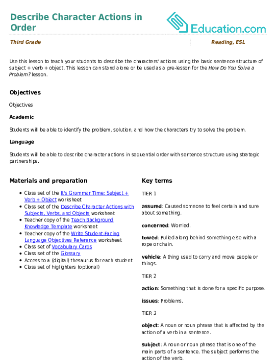 Describe Character Actions in Order