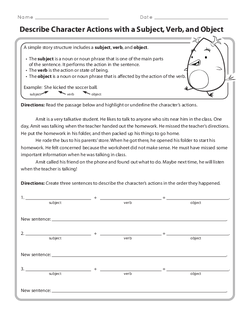 Describe Character Actions with Subjects, Verbs, and Objects