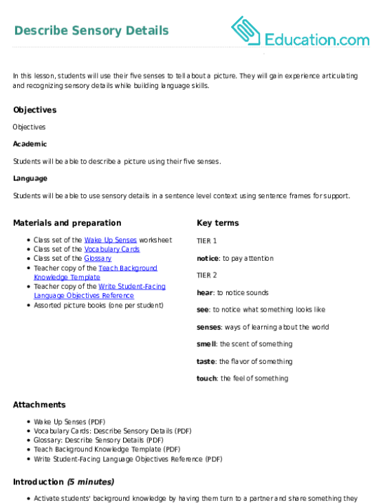 Describe Sensory Details