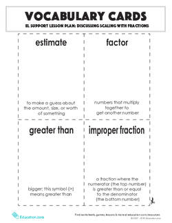 Vocabulary Cards: Discussing Scaling with Fractions